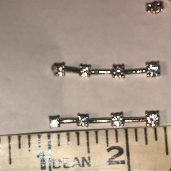 STERLING Silver Diamonique CZ Stone Convertible Stud / Drop Earrings gold 1.4” - Picture 5 of 6